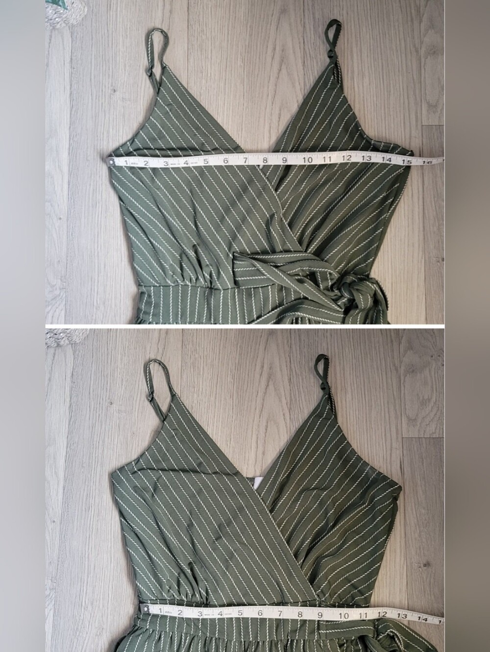 Kaileigh Rica Knit Crop Jumpsuit Olive Stripe V-Neck, Wide-Leg Sleeveless, Small - Picture 5 of 16